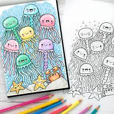 Jellyfish coloring pages provided for educational purposes and personal use only. Cute Under The Sea Kawaii Jellyfish Colouring Page Download