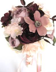 Blush pink rose gold wedding flowers. 17 Piece Wedding Bouquets Bridal Silk Flower Rose Gold Blush Eggplant Mauve Ebay