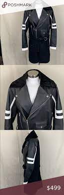 Skingraft Black White Leather Wool Long Coat Small Long Wool Coat Long Black Jacket Long Coat