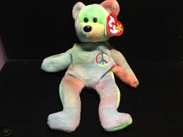 Ty Beanie Baby Peace Bear Style 4053 1996 Pvc Pellets Blue Green Nwt Old Face 1921269958