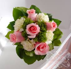 Purple carnation bouquet purple carnations purple wedding bouquets bridal bouquets carnation colors bridesmaid bouquets flower bouquets bouquet wedding country wedding flowers. Fresh Light Pink Roses Green Carnations And Green Trachelium Bridesmaid Bouquet With Silver Satin And Pearl Wrap Top View Secrets Floral Collection