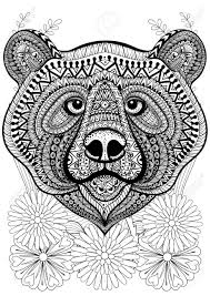 Coloring pages for adults are available below. Stylized Bear Face On Flowers Hand Drawn Ethnic Animal For Adult Royalty Free Cliparts Vectors And Stock Illustration Image 64952677