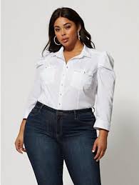 Plus Size Birthday Outfit Ideas 2020 Plus Size Harlow Puff Sleeve Button Front Poplin Shirt In Optic White In 2020 Fashion To Figure Plus Size Birthday Outfits Fashion