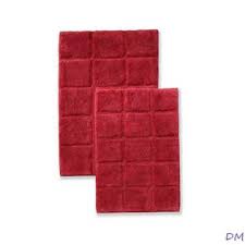 2 Pc Burgundy Superior Luxurious Cotton Checkered Non Skid Bath Rug Set
