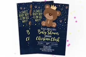 Little Bear Baby Shower Invitation Navy Blue Gold Crown Prince Teddy Bear Boy Bab Bear Invitations Baby Shower Invitations Diy Baby Shower Invitations For Boys