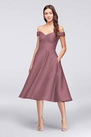 Off The Shoulder Tea Length Bridesmaid Dress David S Bridal Tea Length Bridesmaid Dresses Short Bridesmaid Dresses Bridesmaid Dress Styles