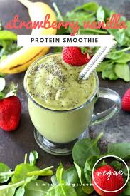 This vegan protein smoothie is packed with protein, superfoods, berries and nut butter! Strawberry Vanilla Protein Smoothie Kim S Cravings