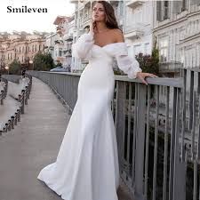 Sleeves wedding dresses 100+ wedding gowns with sleeves compilation picture ideas. Smileven Satin Mermaid Wedding Dresses Long Fuff Sleeve Sexy Lace Beach Bride Dresses Off The Shoulder Boho Bridal Gowns Best Discount E5df22 Cicig