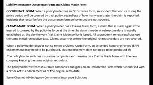 The retroactive date is the first date a mistake can occur and be covered. Abide Agency Occurrence Form Compared To Claims Made Form Liability Insurance For Florida Business Youtube