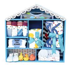 New baby gifts & gift baskets. Little Surprise Box 0 To 12 Months Baby 22 Pieces Gift Hamper With Wooden Doll House Blue Amazon In Baby