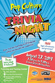 If you care about television, music, film, or celeb news; Pop Culture Trivia Night Aug 27 Nsu Sharkfins
