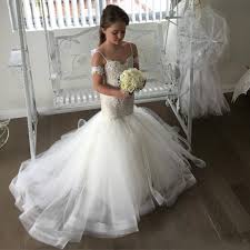 Off Shoulder Mermaid Flower Girl Dresses Prom Princess Bridesmaid Wedding Gowns Flower Girl Dresses Mermaid Flower Girl Dresses Tulle Kids Pageant Dresses