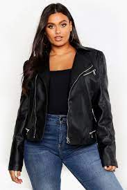 Womens Plus Faux Leather Zip Detail Moto Jacket Black 20 Plus Size Leather Jacket Leather Jacket Outfits Black Leather Jacket Outfit
