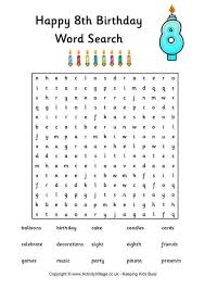 Birthday Celebration Word Search Answers 8th Birthday Word Search Juegos Primarias Ingles Primaria