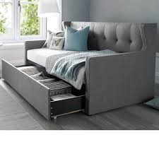 Better yet, you don't have to go mattress shopping, because this £399 sleepover premium guest bed is one of the few guest beds that comes complete with two mattresses. Https Www Happybeds Co Uk Hunter Grey Fabric Day Bed Modern Sofa Bed Guest Bed Bed Linens Luxury
