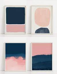 Dark Blue And Pink Print Blush Pink Painting Navy Art Print Blue And Pink Bedroom Pink Painting Blue Art Prints