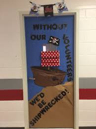 Catdog door decorations for roommates! Pto Classroom Door With Pirate Ship Theme We Love Our Volunteers Pirate Theme Classroom Pirates School Theme Teacher Appreciation Doors