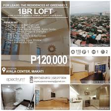 For Lease Rent One Bedroom Loft Location 32nd Floor Manila Tower The Residences At Greenbelt Ayala Center Makati Philippines Spacious One Manila