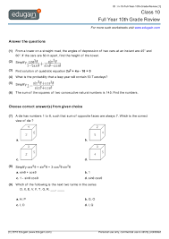 Year mathsksheets grade academic math fractions practice 10th mathematics education staggering. Class 10 Full Year 10th Grade Review Math Practice Questions Tests Worksheets Quizzes Assignments Edugain India