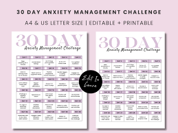 30 Day Anxiety Management Challenge, Printable 30 Day Challenge, Editable  and Printable 30 Day Challenge, 30 Day Challenge Canva Template