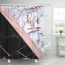 Cynlon Pink White Rose Marble Love Gold Black Stripe Bathroom Decor Bath Shower Curtain 60x72 Inch Walmart Com Walmart Com