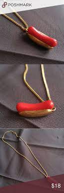 Vintage Avon Hot Dog Necklace Weiner Gold Tone Vintage Avon Vintage Jewelry Necklace Vintage Jewels