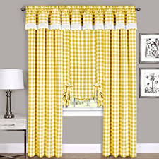 The matching valance is sold separately and can be hung over the tier pair or alone. Amazon Com Window Curtain Panels Yellow Gingham Panels Curtains Drapes Home Kitchen