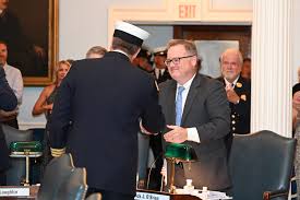 NEW CHIEF SWORN IN Waltham Fire deputy Randy Mullin was sworn in as the  city's new fire chief Monday night. “I stand before you humbled and honored  in your confidence in me,”