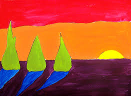 Colorscapes Using Simple Landscape And Having To Use Primary And Secondary Colors Only To Paint Http Gbeart Edublogs Org Kartu Kertas Kartu