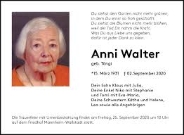 Traueranzeigen von Anni Walter