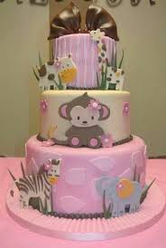 Jungle Theme Baby Shower Cake For A Girl So Cute Baby Girl Cakes Baby Shower Cakes Girl Baby Cake