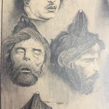 Antique Sketch "Heads Of The Seven Greek Murderers By Francis Freeman 1872  — Wheeler Antiques