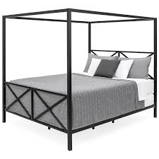 Canopy beds have tall bed posts with a top frame for attaching curtains or drapes and are the epitome of luxury and style when it comes to bedroom furniture. Queen Size Modern Industrial Style Canopy Bed Frame In Black Metal Finish On Sale Overstock 29063063