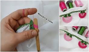 Pembe Ilmekler Iplik Modeli 2019 Cubuklu Oya Yapilisi Boncuk Oya Oya Ornekleri