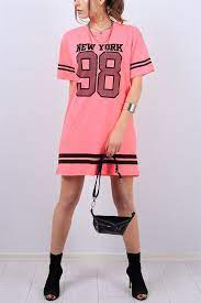 21 95 Tl Neon Pembe Bayan Uzun Tisort 13125b Modamizbir Tisort Pembe Mankenler