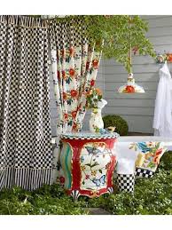 Mackenzie Childs Flower Market Courtly Check Trim Linen Shower Curtain New M17 Mackenzie Childs Courtly Check Decor