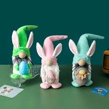2024 Easter Bunny Faceless Doll Goblin Dwarf Decoration Plastic Adornment  Holding Colored Eggs
