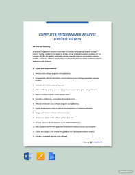 Free Computer Programmer Analyst Job Ad Description Template Word Google Doc Apple Mac Pages In 2020 Business Analyst Job Description Job Description Template