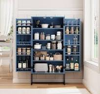 ARTPOWER 46" Blue Pantry Cabinets, Food Pantry Storage Cabinet with  Adjustable Shelves，Large storage space for kitchen,Blue