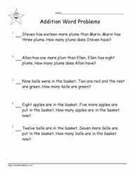 The math worksheets on this section of the site deal with simple word problems appropriate for primary grades. Grade 1 Word Problems Worksheets
