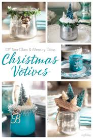 Turn Glass Yogurt Jars Into Stunning Sea Glass And Mercury Glass Votives Add Bottlebrush Tree Crafts With Glass Jars Christmas Votives Mercury Glass Christmas