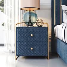 Bright colorful bohemian style medallion print indian pattern sophisticated elegant luxury egyptian cotton full, queen size bedding sets. Modern Velvet 2 Drawer Nightstand Gold Bedroom Bedside Chest In Blue