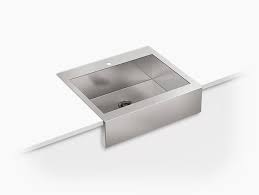 Vertical sides for a deep, geometric basin. K 3935 1 Vault Apron Front Top Mount Sink With Single Faucet Hole Kohler