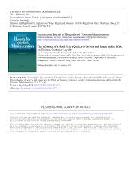 The hotel night auditor checks in guests after hours. Pdf The Influence Of A Hotel Firm S Quality Of Service And Image And Its Effect On Tourism Customer Loyalty