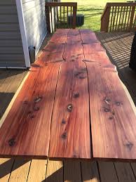 Our 8 Cedar Picnic Table Maintained The Live Edge On The 2 Outside Pieces Notice Those 2 Are A Mirror Image The Mi Cedar Table Live Edge Table Picnic Table