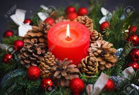 Decorated Christmas Wreath With A Candle Close Up On A Table Stock Photo Picture And Royalty Free Image Image 63839469