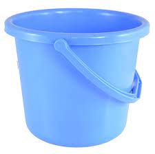 A cylindrical vessel with a handle; Plastic Pail Action 10 Liters
