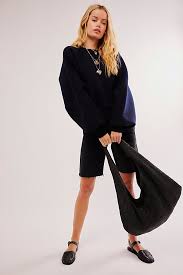 Free People Boiled Wool Adrian Crew In Navy