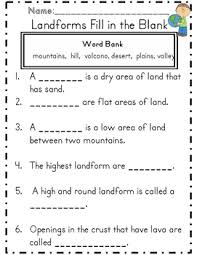 These cloze activities —instructional strategies where students fill in the blanks or circle the correct word or answer—use pictures to help emerging readers recognize nouns they may not know and help them complete these pages independently. Landforms Bodies Of Water Fill In The Blank Social Studies Worksheets Geography Lessons Third Grade Social Studies
