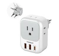 TESSAN European Travel Plug Adapter With AC & USB Ports
